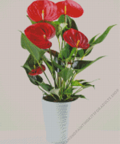 Red Flamingo Flower In Pot Diamond Painting