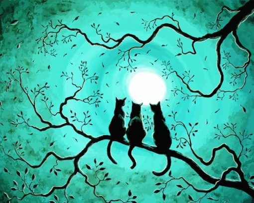 Three Cats Moon Diamond Painting