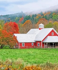 Vermont Autumn Farm Diamond Painting