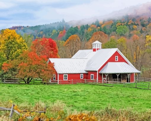 Vermont Autumn Farm Diamond Painting