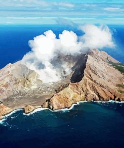 Volcano In Middle Of Ocean Diamond Painting