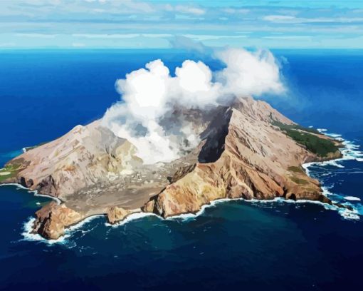 Volcano In Middle Of Ocean Diamond Painting