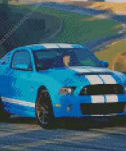 White And Blue Mustang Sport Car Diamond Painting