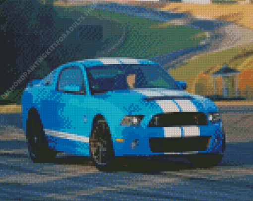 White And Blue Mustang Sport Car Diamond Painting