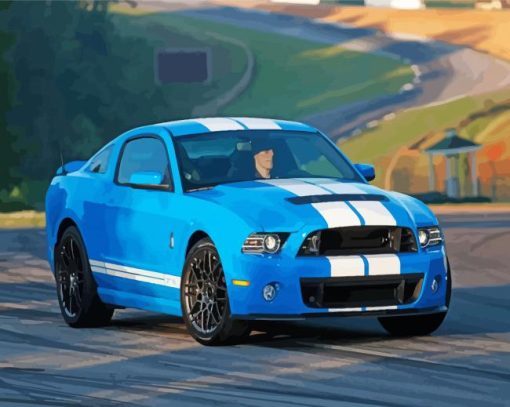 White And Blue Mustang Sport Car Diamond Painting