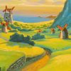 Windmills Ghibli Landscape Diamond Painting