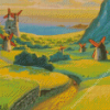 Windmills Ghibli Landscape Diamond Painting