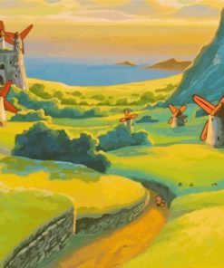 Windmills Ghibli Landscape Diamond Painting