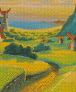 Windmills Ghibli Landscape Diamond Painting