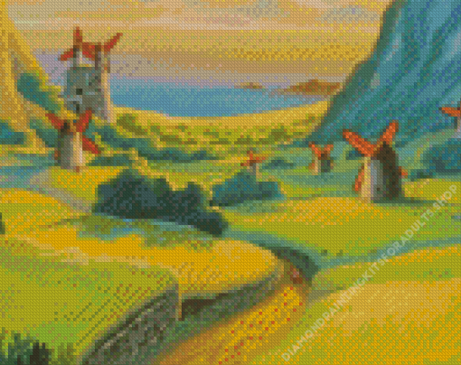 Windmills Ghibli Landscape Diamond Painting