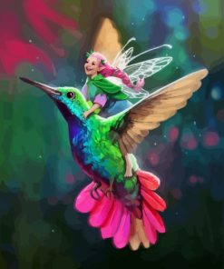 Woman Riding Hummingbird Diamond Painting