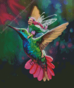 Woman Riding Hummingbird Diamond Painting