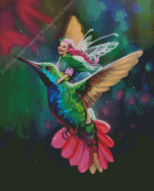 Woman Riding Hummingbird Diamond Painting