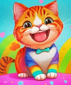 Adorable Colorful Cartoon Cat Diamond Painting