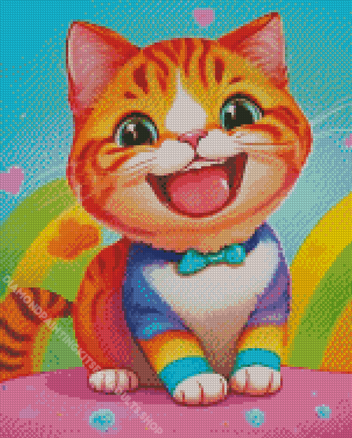 Adorable Colorful Cartoon Cat Diamond Painting