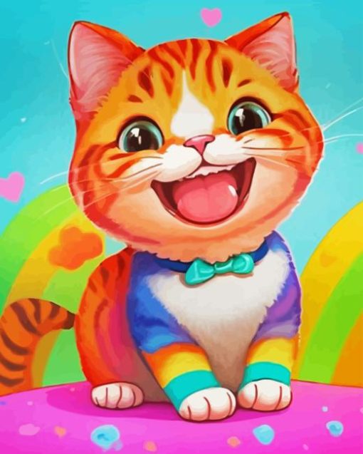 Adorable Colorful Cartoon Cat Diamond Painting