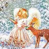 Angel And Deer In Snow Diamond Painting