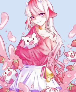 Anime Girl With Strawberry Cow Diamond Painting