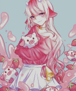 Anime Girl With Strawberry Cow Diamond Painting