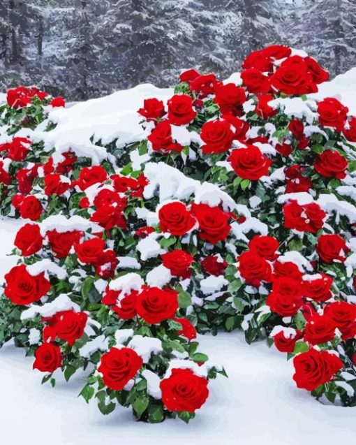 Beautiful Red Roses In Snow Diamond Painting