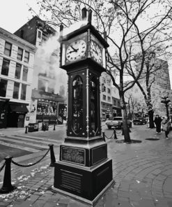 Black And White Gastown Steam Clock Diamond Painting