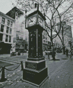 Black And White Gastown Steam Clock Diamond Painting