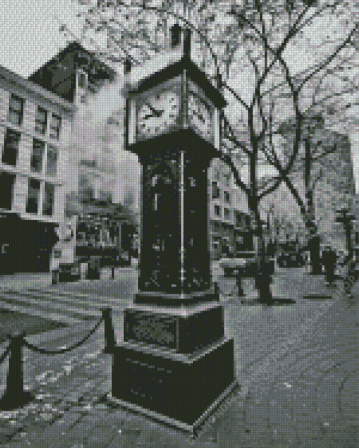 Black And White Gastown Steam Clock Diamond Painting