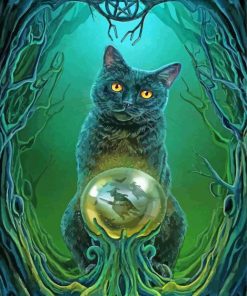 Black Witch Cat Diamond Painting