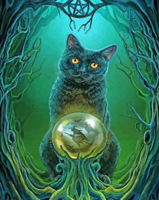 Black Witch Cat Diamond Painting