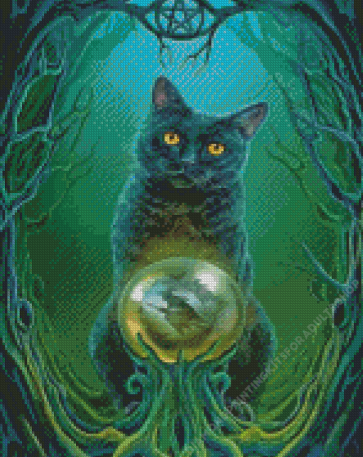 Black Witch Cat Diamond Painting