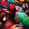 Colorful African Woman And Parrots Diamond Painting