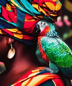 Colorful African Woman And Parrots Diamond Painting