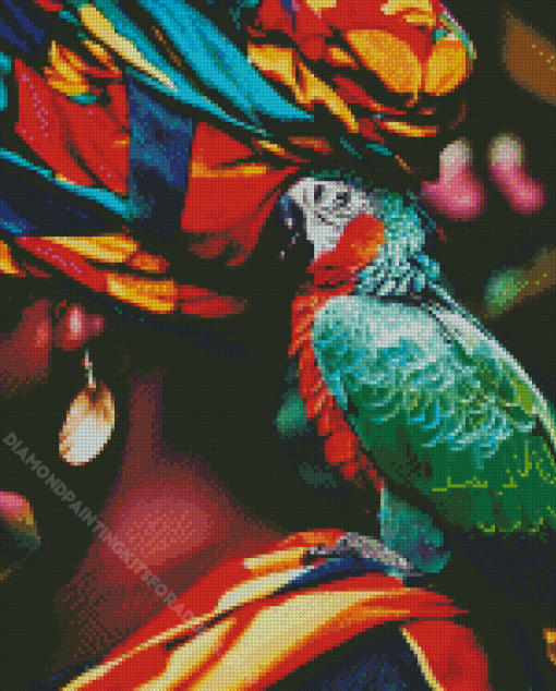 Colorful African Woman And Parrots Diamond Painting