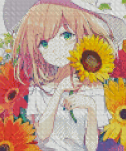 Colorful Floral Anime Girl Diamond Painting