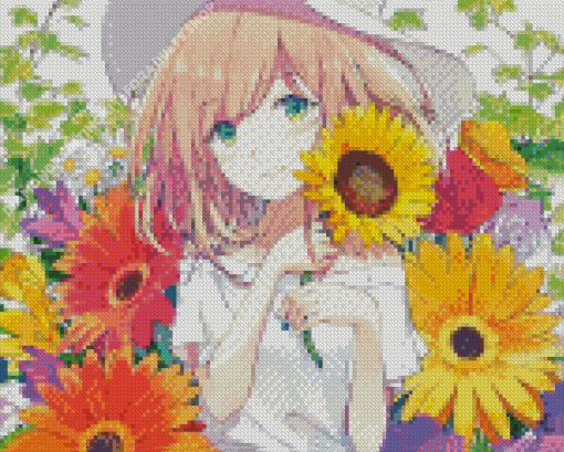 Colorful Floral Anime Girl Diamond Painting