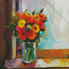 Colorful Flowers In Vase By Window Diamond Painting