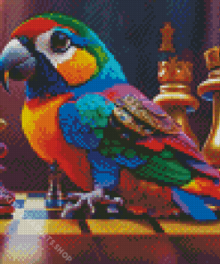 Colorful Bird Playing Chess Diamond Painting