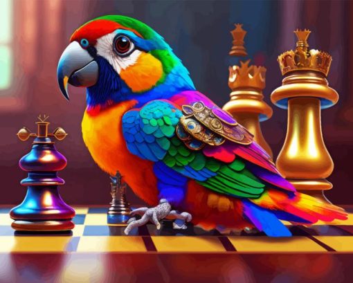 Colorful Bird Playing Chess Diamond Painting