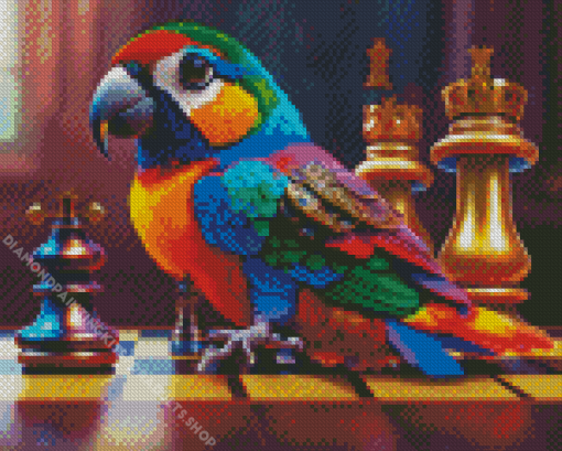 Colorful Bird Playing Chess Diamond Painting