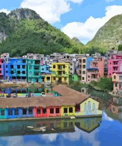 Colorful Buildings Chinese Village Diamond Painting