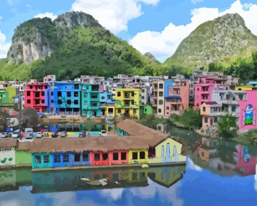 Colorful Buildings Chinese Village Diamond Painting