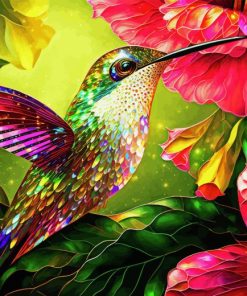 Colorful Hummingbird And Hibiscus Flowers Diamond Painting