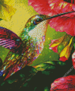 Colorful Hummingbird And Hibiscus Flowers Diamond Painting