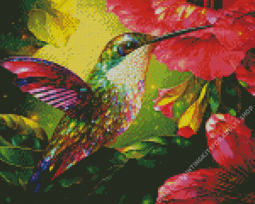 Colorful Hummingbird And Hibiscus Flowers Diamond Painting