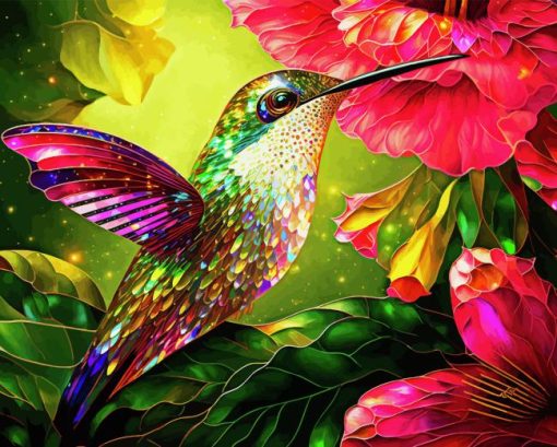 Colorful Hummingbird And Hibiscus Flowers Diamond Painting