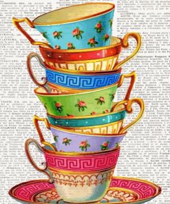 Colorful Stacked Tea Cups Diamond Painting