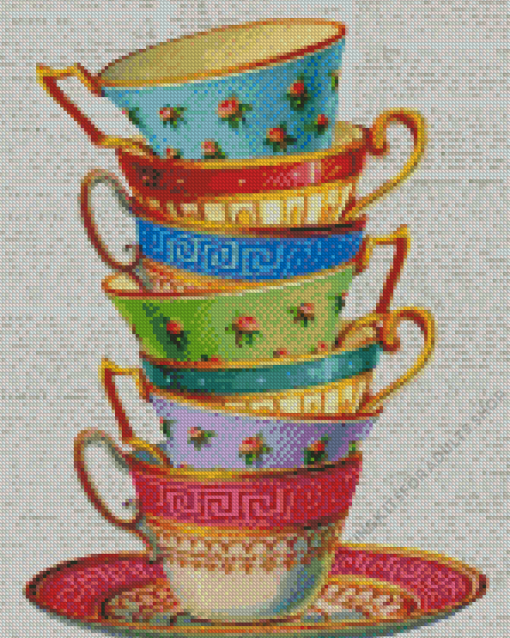 Colorful Stacked Tea Cups Diamond Painting