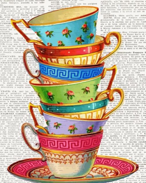 Colorful Stacked Tea Cups Diamond Painting