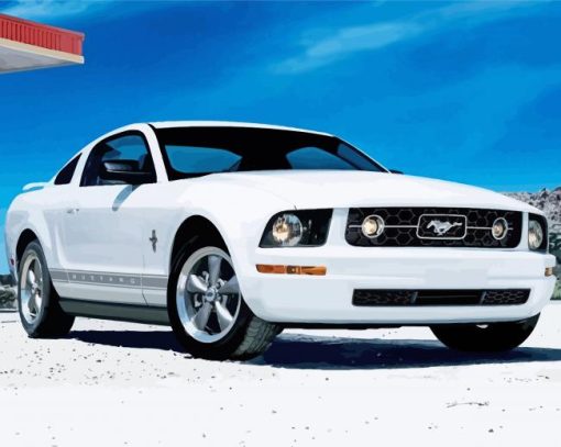 Cool White Ford Mustang Car Diamond Painting