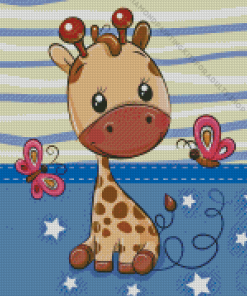 Cute Baby Giraffe With Butterflies Diamond Painting